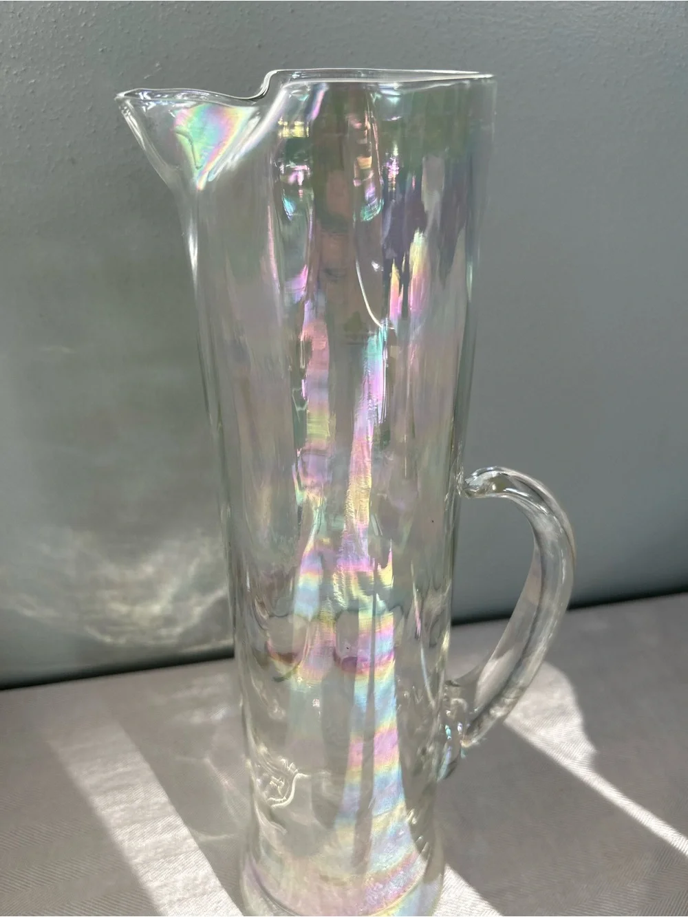 Iridescent Tall Glass Pitcher with Handle